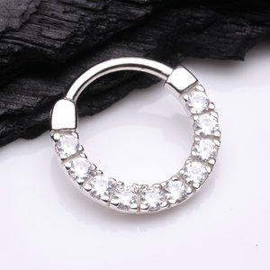 14 Karat White Gold Dios Sparkle Gems Paved Clicker Hoop Ring